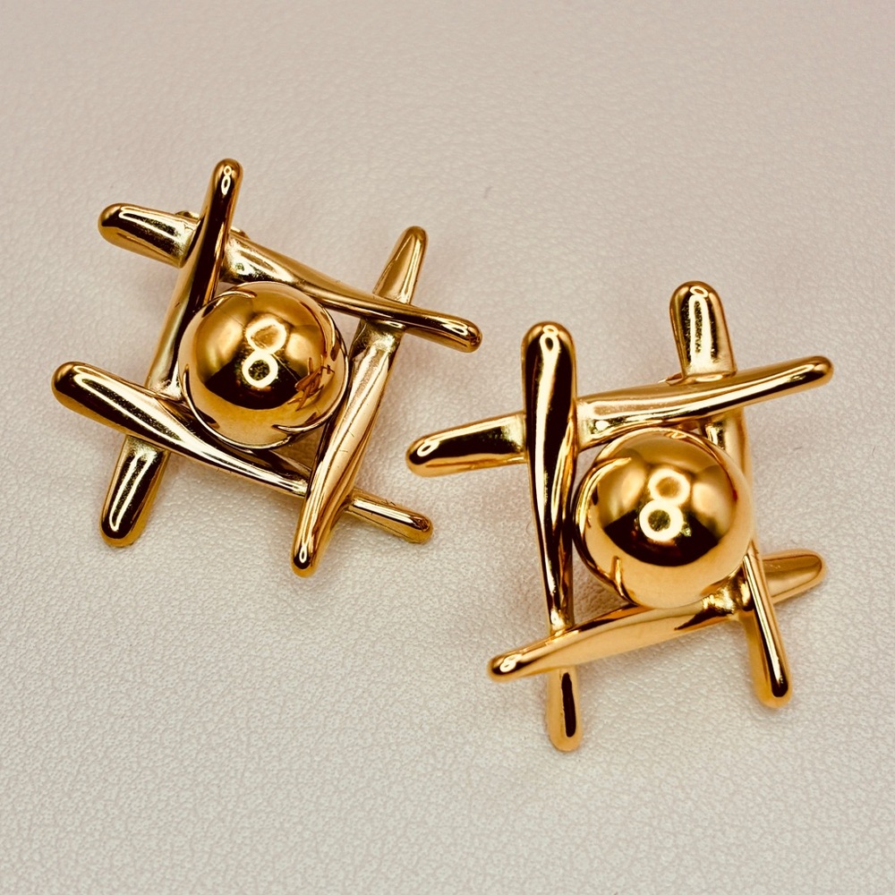 Gold Geometric Abstract Minimalist Design Stud Statement Earrings